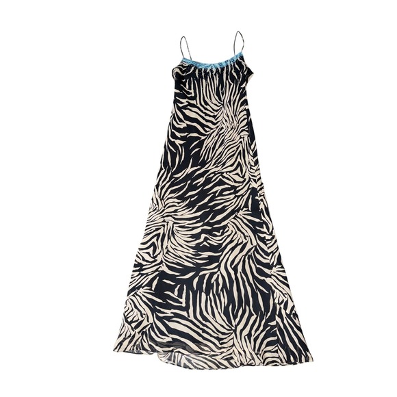 Positive Attitude Black Tan Zebra Print Maxi Dress Beaded Retro Y2K Silk Size 8 - Picture 11 of 12